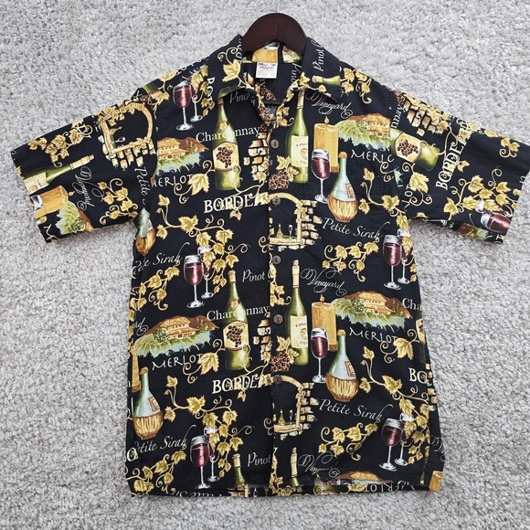 Go Barefoot Shirt Mens Small Black Wine Print Button Up Hawaiian Vacation Resort - Picture 2 of 10